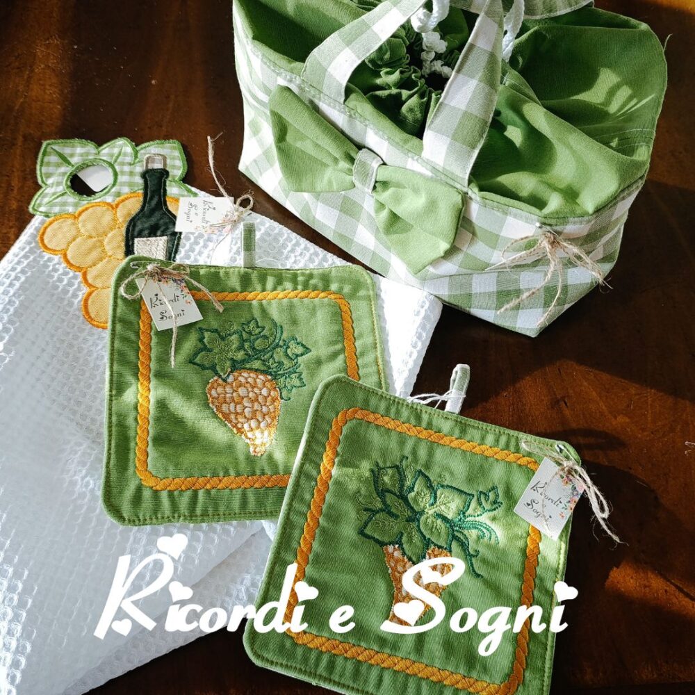 Uva Dorata - Asciugapiatti con Appendino in Appliquè - immagine 3