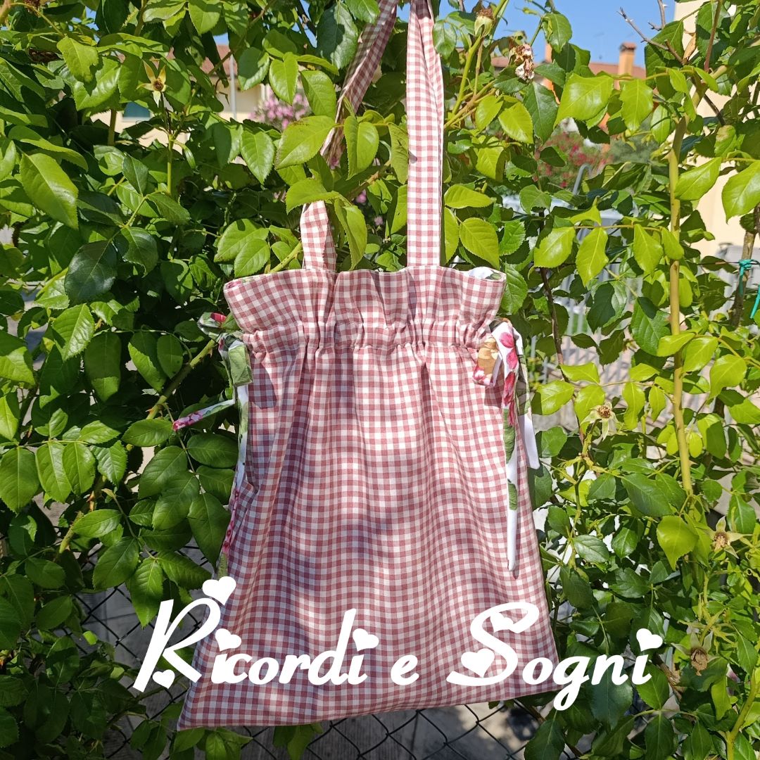 Borsa Romantica a Fiocchetti a Quadretti Bianco/Rosa Antico